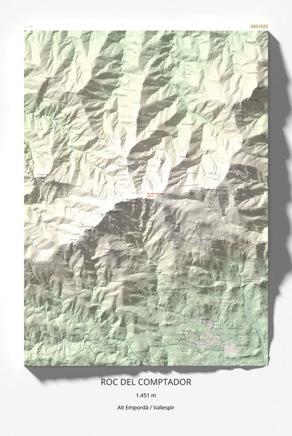 Mapa de relieve de Roc del Comptador, 1451 m, Alt Empordà · Vallespir, lámina 100 Cims de Trobart 61 × 91 cm.
