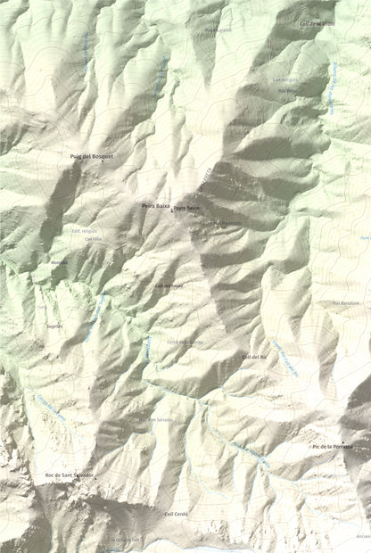 Mapa de relieve de Roc del Comptador, 1451 m, Alt Empordà · Vallespir, lámina 100 Cims de Trobart. Detalle de la zona superior izquierda. 61 × 91 cm.