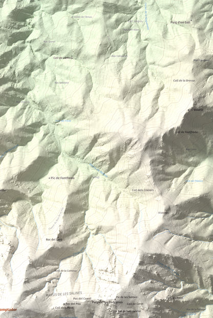 Mapa de relieve de Roc del Comptador, 1451 m, Alt Empordà · Vallespir, lámina 100 Cims de Trobart. Detalle de la zona superior derecha. 61 × 91 cm.