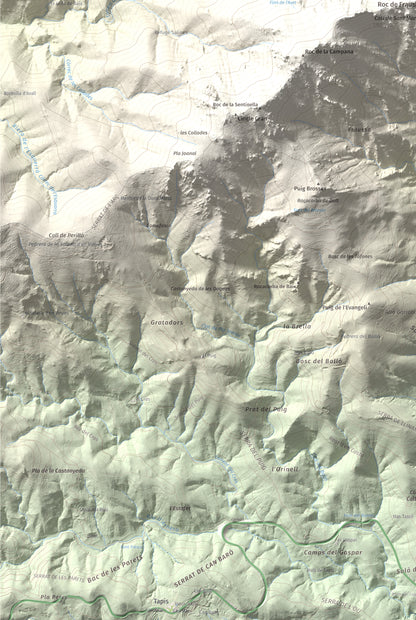 Mapa de relieve de Roc del Comptador, 1451 m, Alt Empordà · Vallespir, lámina 100 Cims de Trobart. Detalle de la zona inferior izquierda. 61 × 91 cm.