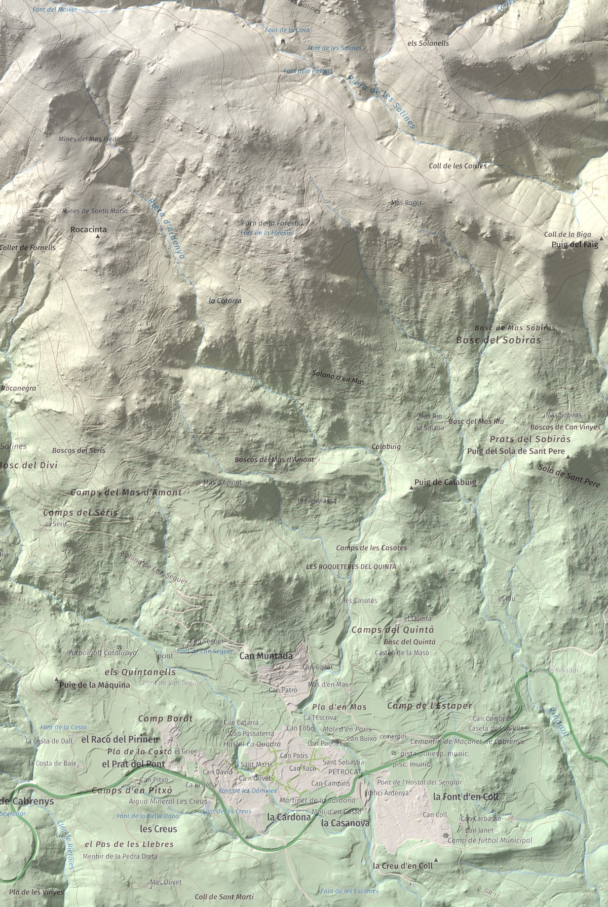 Mapa de relieve de Roc del Comptador, 1451 m, Alt Empordà · Vallespir, lámina 100 Cims de Trobart. Detalle de la zona inferior derecha. 61 × 91 cm.