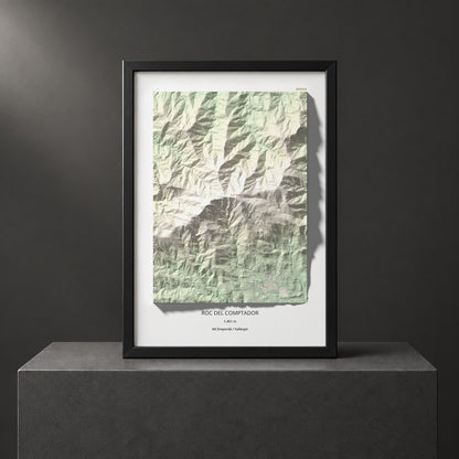 Mapa de relieve de Roc del Comptador, 1451 m, Alt Empordà · Vallespir, lámina 100 Cims de Trobart. Presentación enmarcada. 70 × 100 cm.