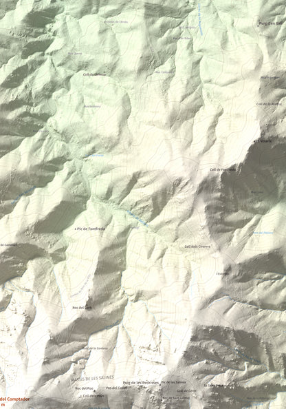 Mapa de relieve de Roc del Comptador, 1451 m, Alt Empordà · Vallespir, lámina 100 Cims de Trobart. Detalle de la zona superior derecha. 70 × 100 cm.
