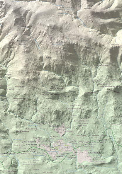 Mapa de relieve de Roc del Comptador, 1451 m, Alt Empordà · Vallespir, lámina 100 Cims de Trobart. Detalle de la zona inferior derecha. 70 × 100 cm.