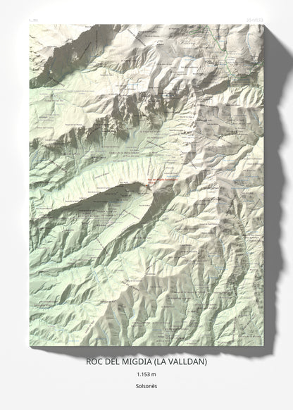 Mapa de relieve de Roc del Migdia (la Valldan), 1153 m, Solsonès, lámina 100 Cims de Trobart 50 × 70 cm.