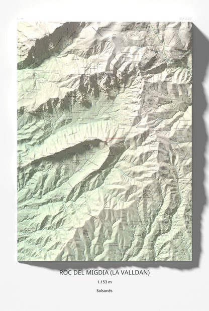 Mapa de relieve de Roc del Migdia (la Valldan), 1153 m, Solsonès, lámina 100 Cims de Trobart 61 × 91 cm.