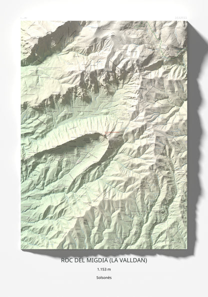 Mapa de relieve de Roc del Migdia (la Valldan), 1153 m, Solsonès, lámina 100 Cims de Trobart 70 × 100 cm.