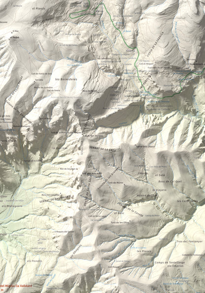 Mapa de relieve de Roc del Migdia (la Valldan), 1153 m, Solsonès, lámina 100 Cims de Trobart. Detalle de la zona superior derecha. 70 × 100 cm.