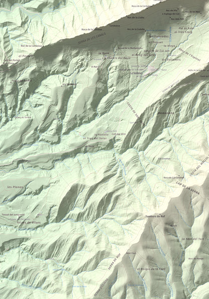 Mapa de relieve de Roc del Migdia (la Valldan), 1153 m, Solsonès, lámina 100 Cims de Trobart. Detalle de la zona inferior izquierda. 70 × 100 cm.