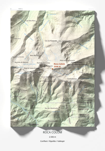 Mapa de relieve de Roca Colom, 2506 m, Conflent · Ripollès · Vallespir, lámina 100 Cims de Trobart 21 × 30 cm.