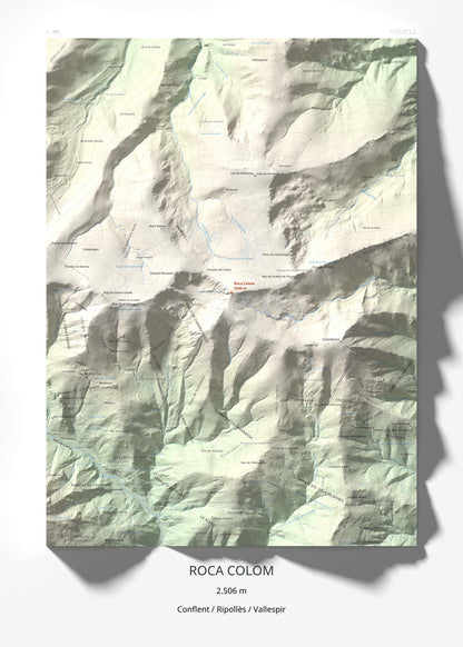 Mapa de relieve de Roca Colom, 2506 m, Conflent · Ripollès · Vallespir, lámina 100 Cims de Trobart 50 × 70 cm.