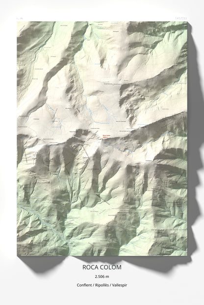 Mapa de relieve de Roca Colom, 2506 m, Conflent · Ripollès · Vallespir, lámina 100 Cims de Trobart 61 × 91 cm.