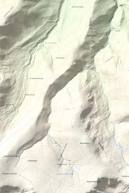 Mapa de relieve de Roca Colom, 2506 m, Conflent · Ripollès · Vallespir, lámina 100 Cims de Trobart. Detalle de la zona superior izquierda. 61 × 91 cm.