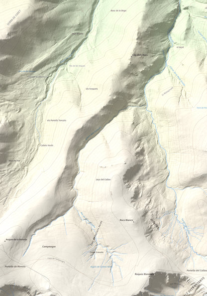 Mapa de relieve de Roca Colom, 2506 m, Conflent · Ripollès · Vallespir, lámina 100 Cims de Trobart. Detalle de la zona superior izquierda. 70 × 100 cm.