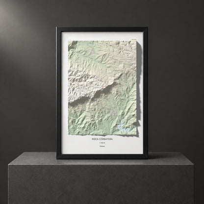 Mapa de relieve de Roca Corbatera, 1163 m, Priorat, lámina 100 Cims de Trobart. Presentación enmarcada. 61 × 91 cm.
