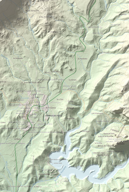 Mapa de relieve de Roca Corbatera, 1163 m, Priorat, lámina 100 Cims de Trobart. Detalle de la zona inferior derecha. 61 × 91 cm.