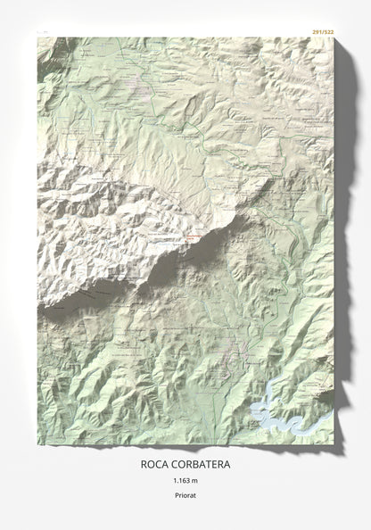 Mapa de relieve de Roca Corbatera, 1163 m, Priorat, lámina 100 Cims de Trobart 70 × 100 cm.