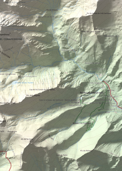 Mapa de relieve de Roca Entravessada, 2929 m, Andorra · Pallars Sobirà, lámina 100 Cims de Trobart. Detalle de la zona inferior derecha. 50 × 70 cm.