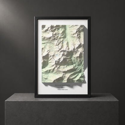 Mapa de relieve de Roca Entravessada, 2929 m, Andorra · Pallars Sobirà, lámina 100 Cims de Trobart. Presentación enmarcada. 61 × 91 cm.