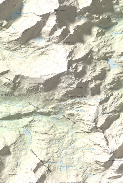 Mapa de relieve de Roca Entravessada, 2929 m, Andorra · Pallars Sobirà, lámina 100 Cims de Trobart. Detalle de la zona superior izquierda. 61 × 91 cm.