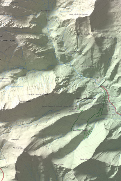 Mapa de relieve de Roca Entravessada, 2929 m, Andorra · Pallars Sobirà, lámina 100 Cims de Trobart. Detalle de la zona inferior derecha. 61 × 91 cm.