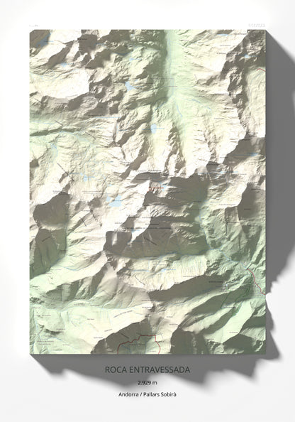 Mapa de relieve de Roca Entravessada, 2929 m, Andorra · Pallars Sobirà, lámina 100 Cims de Trobart 70 × 100 cm.