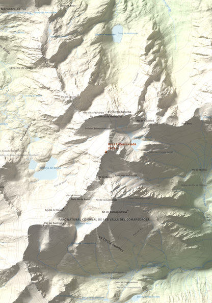 Mapa de relieve de Roca Entravessada, 2929 m, Andorra · Pallars Sobirà, lámina 100 Cims de Trobart. Detalle de la zona central. 70 × 100 cm.
