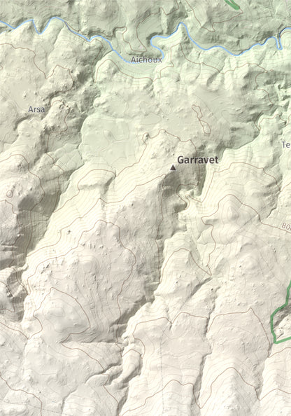 Mapa de relieve de Roca Gelera, 1110 m, Conflent, lámina 100 Cims de Trobart. Detalle de la zona superior izquierda. 21 × 30 cm.