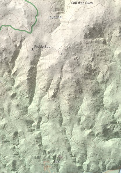 Mapa de relieve de Roca Gelera, 1110 m, Conflent, lámina 100 Cims de Trobart. Detalle de la zona inferior derecha. 21 × 30 cm.