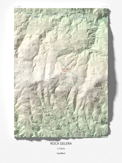 Mapa de relieve de Roca Gelera, 1110 m, Conflent, lámina 100 Cims de Trobart 30 × 40 cm.