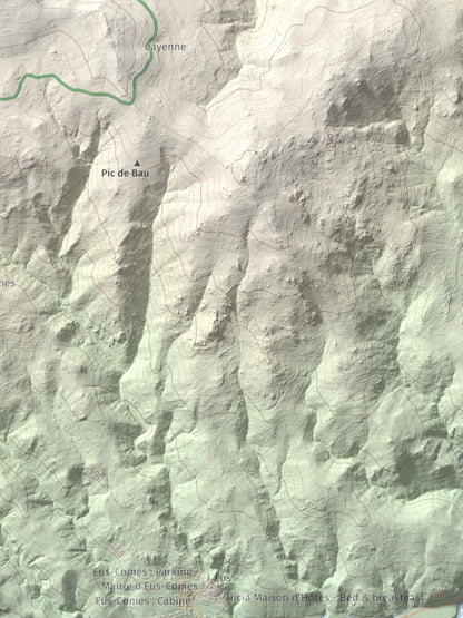 Mapa de relieve de Roca Gelera, 1110 m, Conflent, lámina 100 Cims de Trobart. Detalle de la zona inferior derecha. 30 × 40 cm.