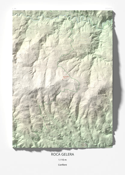 Mapa de relieve de Roca Gelera, 1110 m, Conflent, lámina 100 Cims de Trobart 50 × 70 cm.