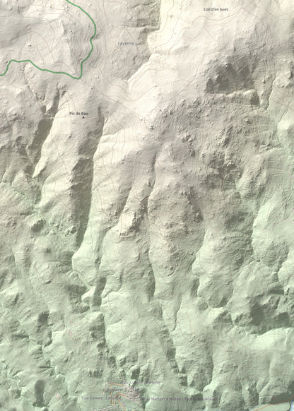 Mapa de relieve de Roca Gelera, 1110 m, Conflent, lámina 100 Cims de Trobart. Detalle de la zona inferior derecha. 50 × 70 cm.