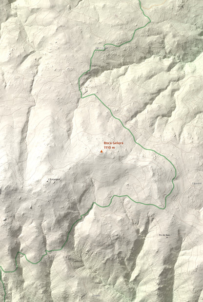 Mapa de relieve de Roca Gelera, 1110 m, Conflent, lámina 100 Cims de Trobart. Detalle de la zona central. 61 × 91 cm.