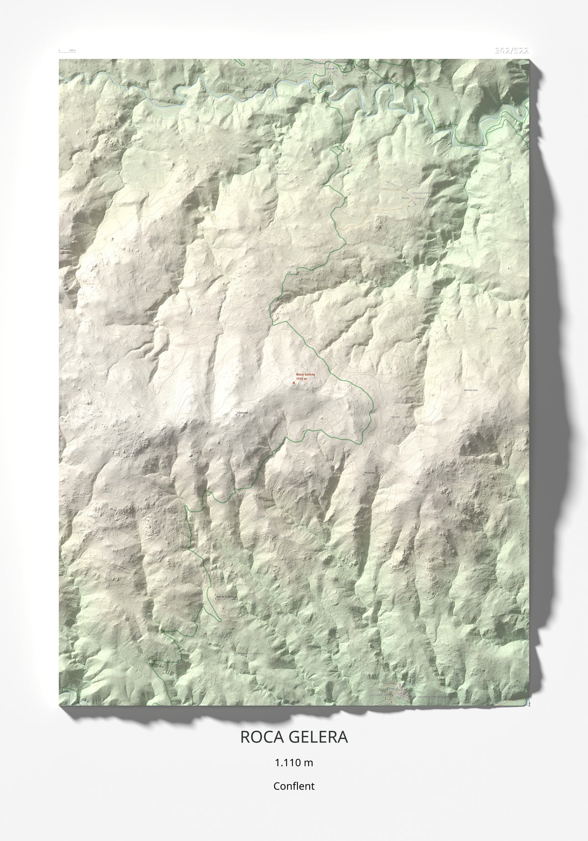 Mapa de relieve de Roca Gelera, 1110 m, Conflent, lámina 100 Cims de Trobart 70 × 100 cm.