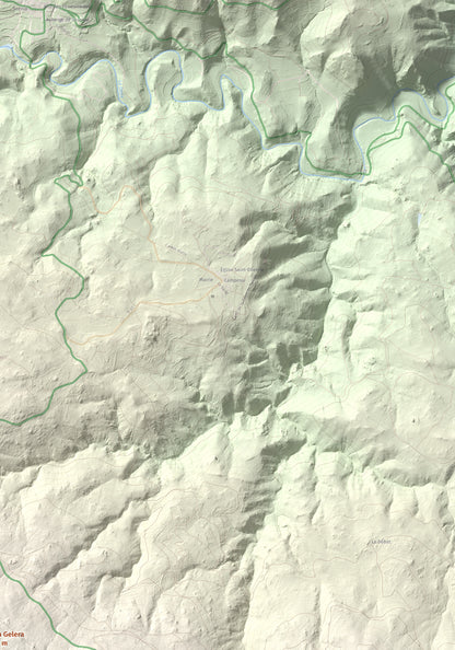Mapa de relieve de Roca Gelera, 1110 m, Conflent, lámina 100 Cims de Trobart. Detalle de la zona superior derecha. 70 × 100 cm.
