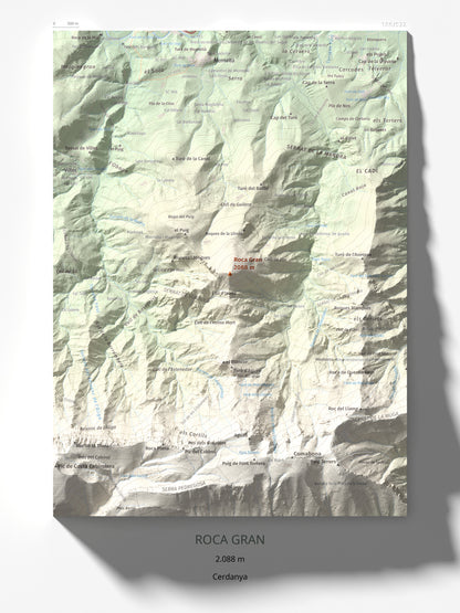 Mapa de relieve de Roca Gran, 2088 m, Cerdanya, lámina 100 Cims de Trobart 30 × 40 cm.