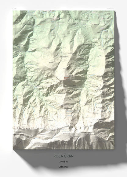 Mapa de relieve de Roca Gran, 2088 m, Cerdanya, lámina 100 Cims de Trobart 50 × 70 cm.