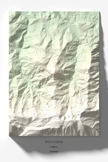Mapa de relieve de Roca Gran, 2088 m, Cerdanya, lámina 100 Cims de Trobart 61 × 91 cm.