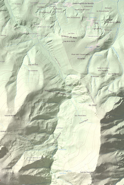 Mapa de relieve de Roca Gran, 2088 m, Cerdanya, lámina 100 Cims de Trobart. Detalle de la zona superior derecha. 61 × 91 cm.