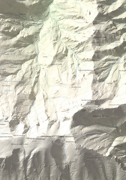 Mapa de relieve de Roca Gran, 2088 m, Cerdanya, lámina 100 Cims de Trobart. Detalle de la zona inferior derecha. 70 × 100 cm.