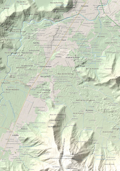 Mapa de relieve de Roca Lladre, 907 m, Garrotxa, lámina 100 Cims de Trobart. Detalle de la zona superior izquierda. 70 × 100 cm.