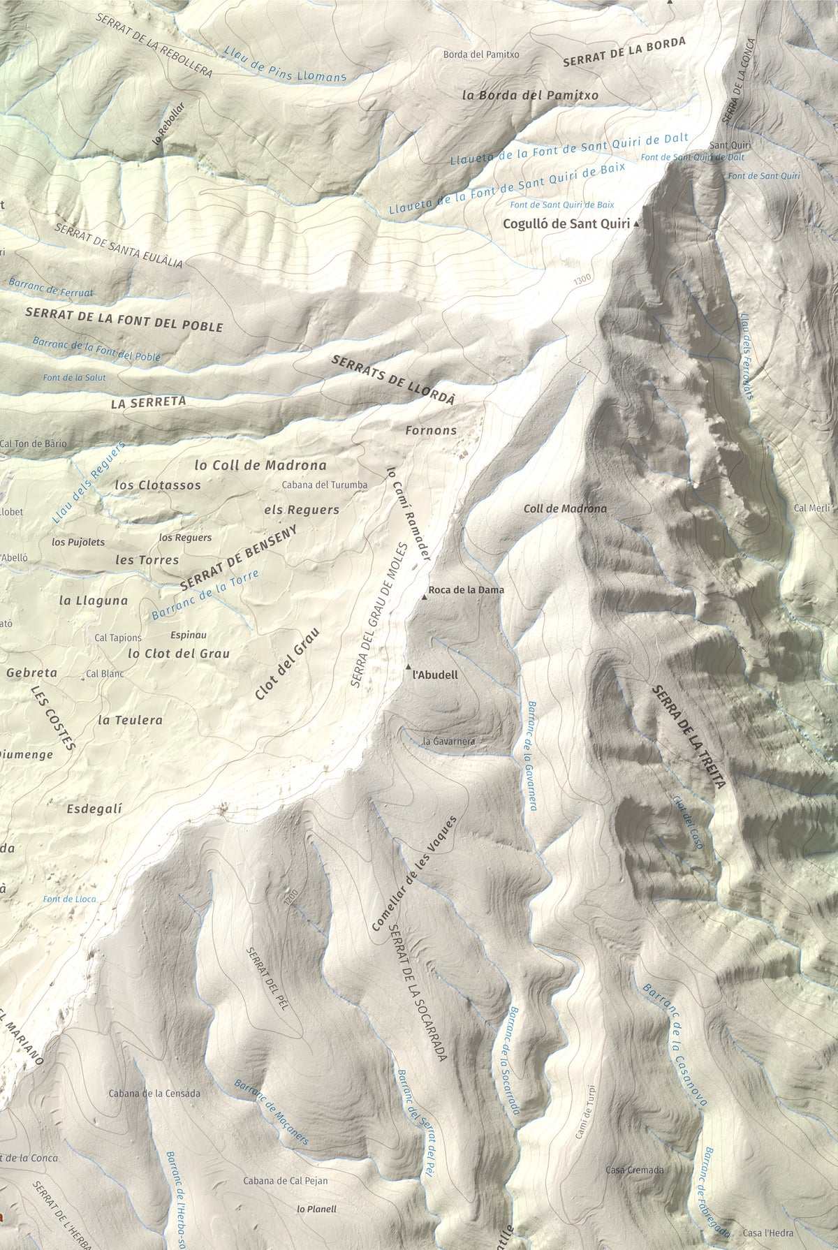 Mapa de relieve de Roca Roja, 1239 m, Noguera · Pallars Jussà, lámina 100 Cims de Trobart. Detalle de la zona superior derecha. 61 × 91 cm.