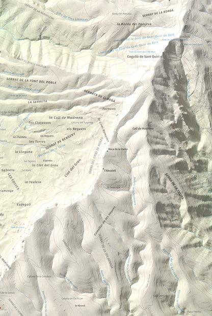 Mapa de relieve de Roca Roja, 1239 m, Noguera · Pallars Jussà, lámina 100 Cims de Trobart. Detalle de la zona superior derecha. 61 × 91 cm.