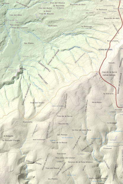 Mapa de relieve de Roca Roja, 1239 m, Noguera · Pallars Jussà, lámina 100 Cims de Trobart. Detalle de la zona inferior izquierda. 61 × 91 cm.