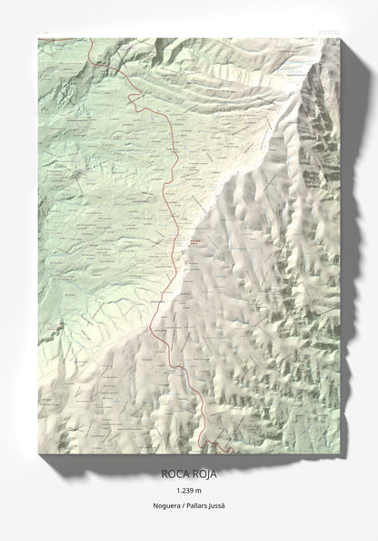 Mapa de relieve de Roca Roja, 1239 m, Noguera · Pallars Jussà, lámina 100 Cims de Trobart 70 × 100 cm.