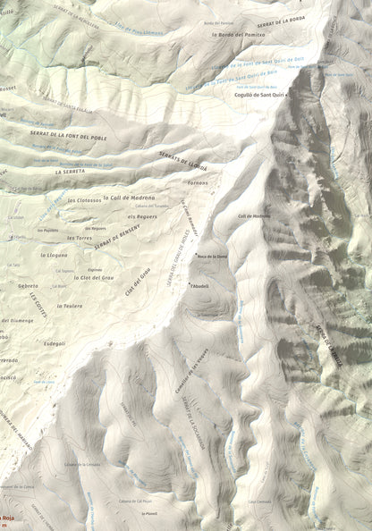 Mapa de relieve de Roca Roja, 1239 m, Noguera · Pallars Jussà, lámina 100 Cims de Trobart. Detalle de la zona superior derecha. 70 × 100 cm.