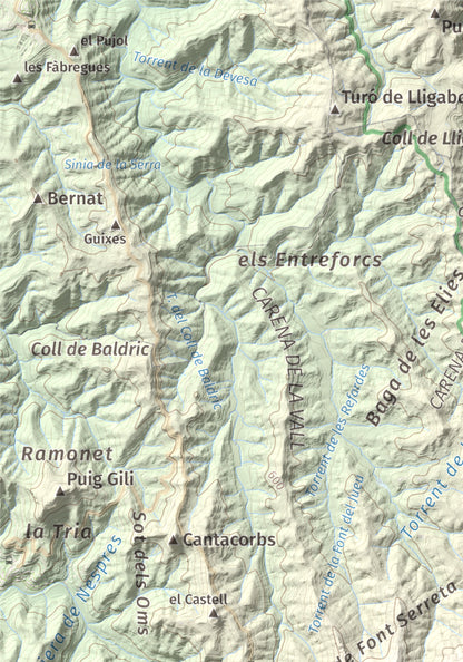Mapa de relieve de Roca Sareny, 804 m, Bages · Vallès Occidental, lámina 100 Cims de Trobart. Detalle de la zona superior izquierda. 21 × 30 cm.
