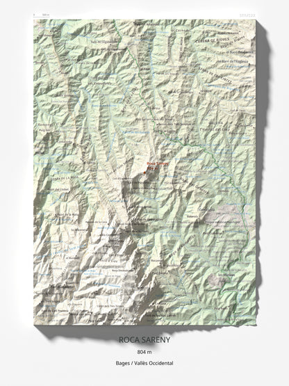 Mapa de relieve de Roca Sareny, 804 m, Bages · Vallès Occidental, lámina 100 Cims de Trobart 30 × 40 cm.