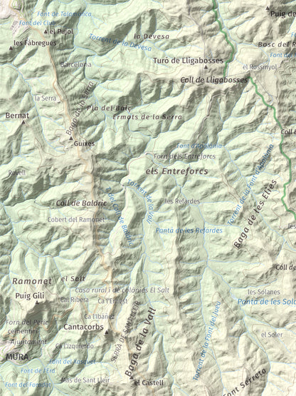 Mapa de relieve de Roca Sareny, 804 m, Bages · Vallès Occidental, lámina 100 Cims de Trobart. Detalle de la zona superior izquierda. 30 × 40 cm.